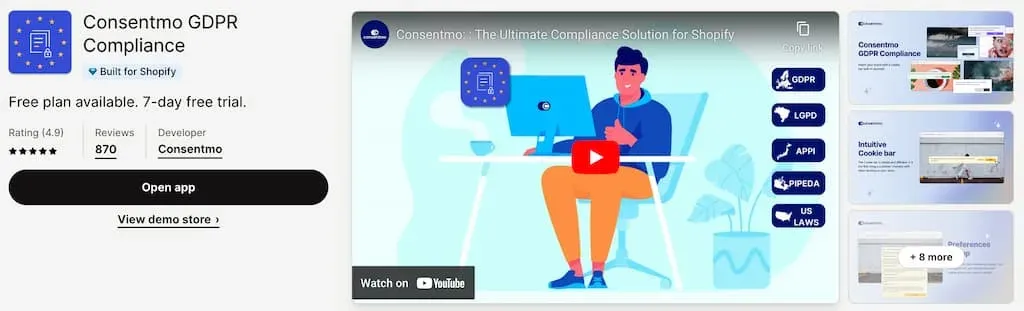 Consentmo GDPR Compliance on the Shopify App Store