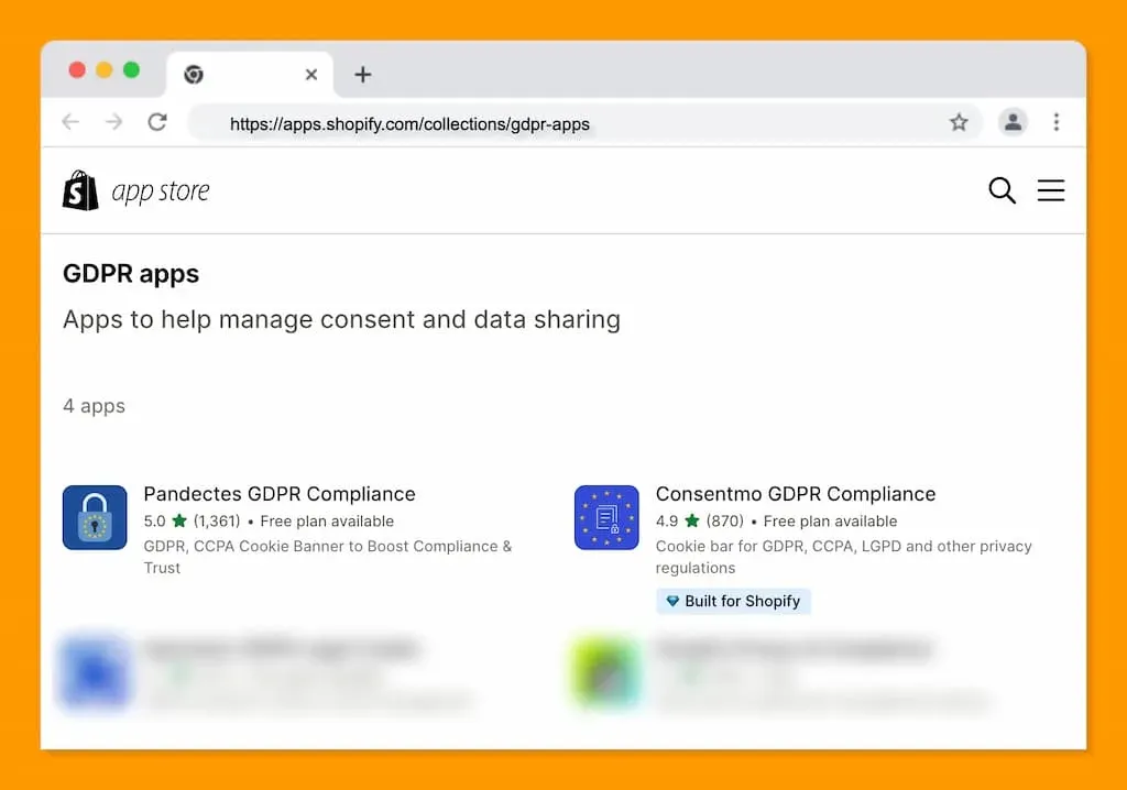 GDPR apps collection on the Shopify App Store