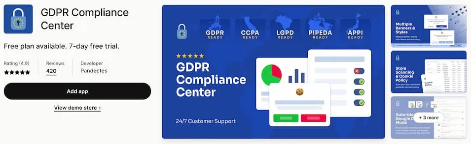 Pandectes GDPR Compliance App for Shopify - App Store Listing